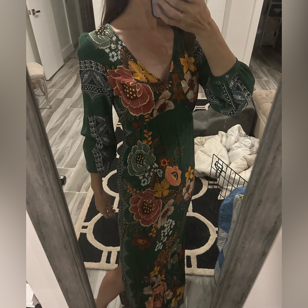 Anthropologie Green Floral Long Sleeve Dress - Picture 4 of 10